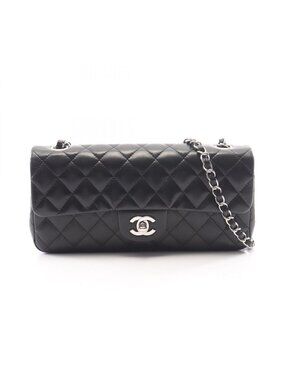 Chanel Shoulder Bag Quilted East West Black Lambskin Chain